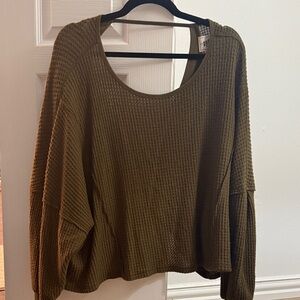 We The Free Olive Green Crew Neck open back Sweater
